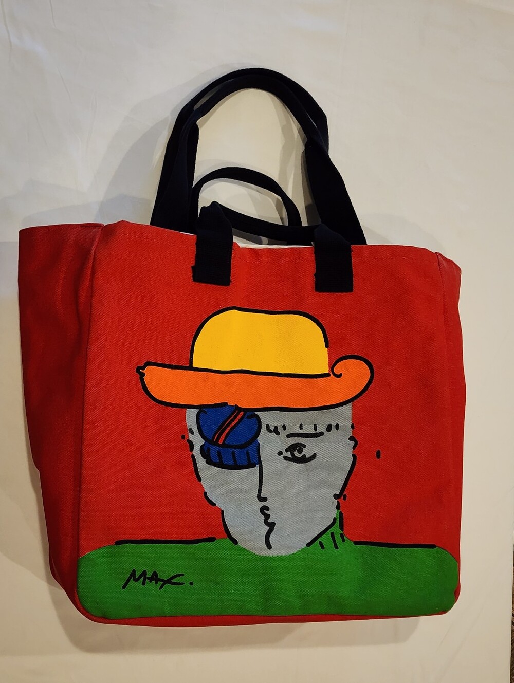 Vintage Peter Max American Apparel Face Canvas Tote Bag Red Pop Art USA
